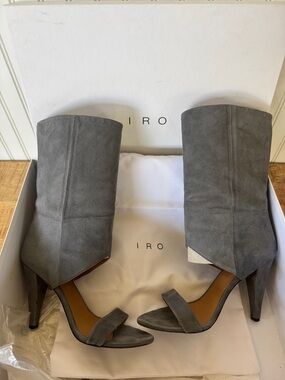 IRO Gray Suede Open-Toe Stiletto Ankle Boots